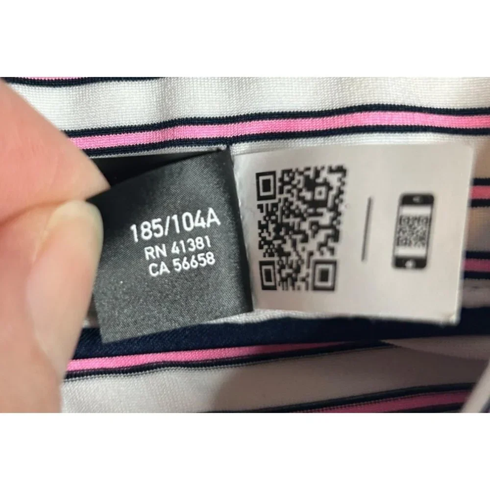 Ralph Lauren‎ RLX Mens XL Pink White Stripe Wicking Golf Performance Polo